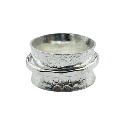Anxiety Relief 925 Sterling Silver Spinner Ring Fidget Single Band Ring - style: Hammered Single Band