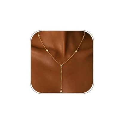 Lariat Gold Necklace for Women Dainty Long Necklaces 14k Gold Plated CZ Y Drop Chain Necklace Trendy Gold Jewelry Gifts - color: 5 Zircon-Y Necklace-gold-774