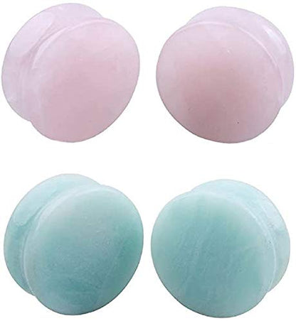 NewZenro 2Pairs Rose Quartz Aventurine Natural Organic Stone Ear Plugs Gauges Tunnel Expanders Stretcher Double Flared Amazonite Flesh Piercings Body Jewelry Set - style: 0g(8mm)
