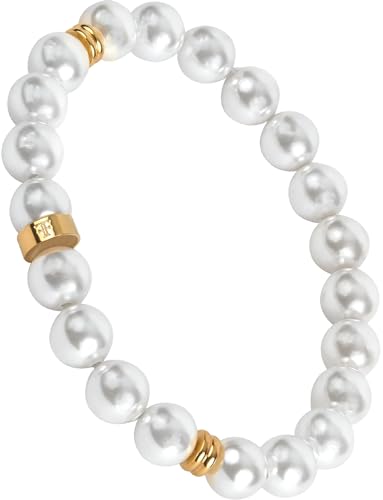 Forge & Foundry Marlow Men's Adjustable 8mm Shell Pearl (Man-Made) Bracelet | Design-Led Artisan Jewellery from London | Small, Medium, Large and Adjustable Sizing Options, 8mm Size, Size Adjustable | - color: 18K gold-plated, size: Small