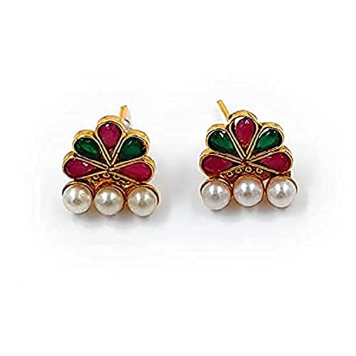 Aheli Ethnic Faux Kundan Pearl Fancy Bridal Choker Necklace Indian Traditional Bollywood Jewelry Set with Earrings Gift for Women - color: Red & Green