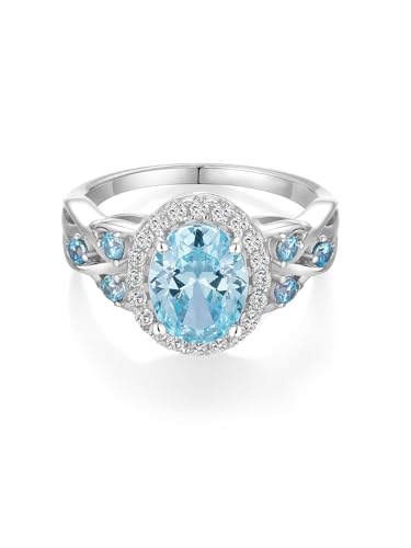 2-3 Carat Oval Engagement Ring 925 Silver Celtic Knot Birthstone Rings for Women Hypoallergenic Amehtyst/Aquamarine/Emerald/Ruby/Sapphire Cocktail Rings Jewelry Size 6-10 - color: A. Aquamarine