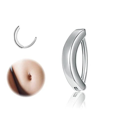 ZS 14G Clicker Belly Button Rings for Women, 925 Sterling Silver Belly Barbell Piercing Gold Reverse Curved Navel Barbell Body Jewelry - color: Sliver,Inner diameter:8mm