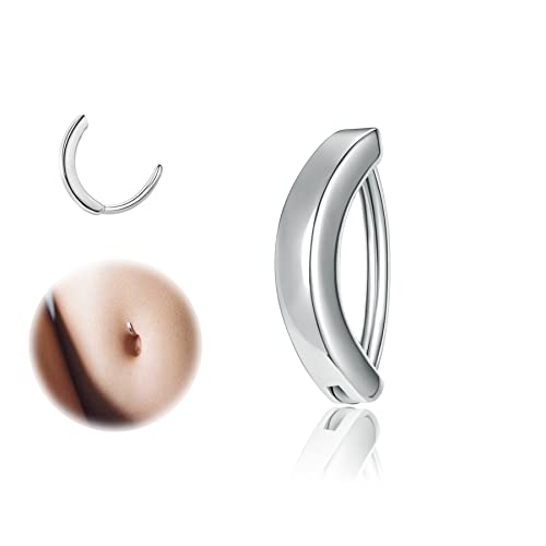 ZS 14G Clicker Belly Button Rings for Women, 925 Sterling Silver Belly Barbell Piercing Gold Reverse Curved Navel Barbell Body Jewelry - color: Sliver,Inner diameter:8mm