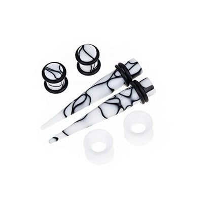 50 PCS Ear Stretching Kit 14Gauges-00Gauges Earring Marble Acrylic Taper Piercing Jewlery Sets - color: White