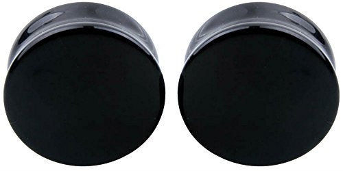 Ear gauges solid black obsidian ear plugs double saddle - style: 22MM-7/8 INCH