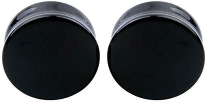 Ear gauges solid black obsidian ear plugs double saddle - style: 25MM-1 INCH
