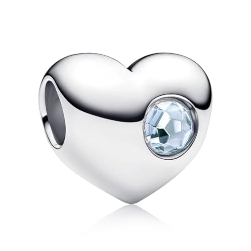 Birthstone Charm, Heart Charm Bead with CZ, for Anniversary Birthday Mothers Valentines Day Christmas Graduation, for Yourself Family Mom Friend Girlfriend Sister Grandma - style: Mar.