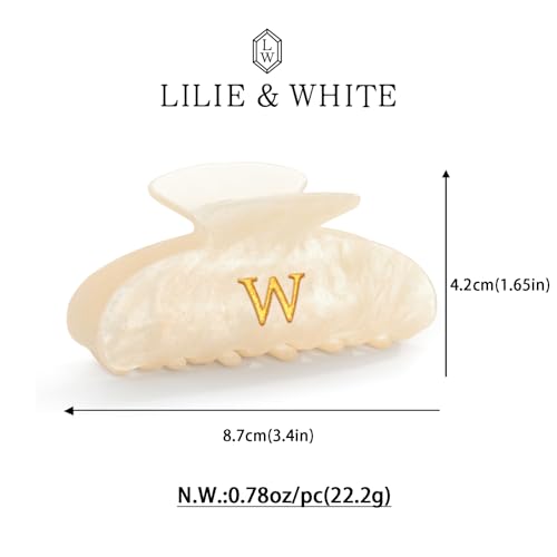 LILIE&WHITE Acrylic Letter Hair Clips For Women Stylish W Initial Hair Claw | Alphabet Hair Clip Fashion Glitter Monogram Claw Clip Elegant And Durable Hair Accessory Large Hair Clips W - color: HC22539W