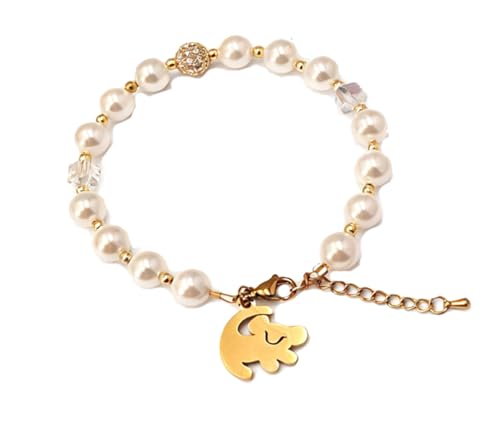 Lion Necklace Dainty Lion Lover Bracelet Earrings Animal Kingdom Gift Valentine's Jewelry - style: White-Pearl