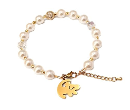 Lion Necklace Dainty Lion Lover Bracelet Earrings Animal Kingdom Gift Valentine's Jewelry - style: White-Pearl