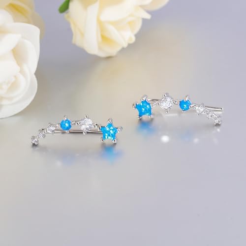CiNily Star Opal Ear Cuffs Climber Earrings, 14K Gold CZ Ear Crawler Earrings for Women Small Cartilage Stud Earrings Fashion Hypoallergenic Jewelry Christmas Day Gifts, White Gold, Rose Gold - color: Silver-Blue Opal, size: Star Opal