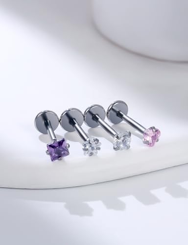 20G 18G 16G 14K Gold Filled Threadless Flat Back Earrings Studs Surgical Stainless Steel Opal CZ Nose Rings Studs Tragus Helix Conch Cartilage Earrings Piercing Jewelry For Women Men Silver - color: Silver, size: 20 Gauge-6MM Bar