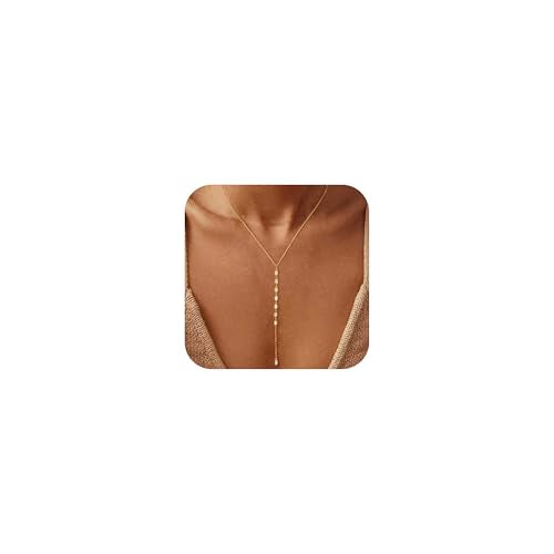 Lariat Necklace for Women, Non Tarnish Dainty Chain Stackable 14K Gold Plated Cute Trendy Layered Necklaces Elegant Jewelry Gift for Women Her - color: Gold, style: CZ