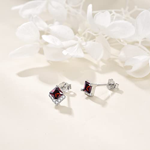 Birthstone Stud Earrings Sterling Silver Square Created Crystal Earrings Cubic Zirconia Hypoallergenic Piercing Jewelry Small Gifts for Women Mothers - color: Jan-Granet