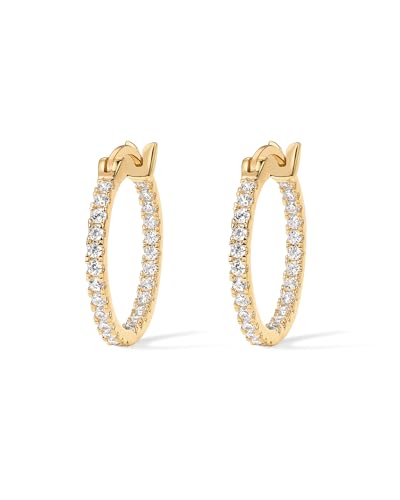 PAVOI 14K Gold Plated 925 Sterling Silver Post Cubic Zirconia Hoop Earrings | 925 Sterling Silver Posts, Cubic Zirconia Hoop Earrings for Women, Rhinestone Hoop Earrings, Sparkly Hoops - color: Yellow Gold, size: 20 Millimeters