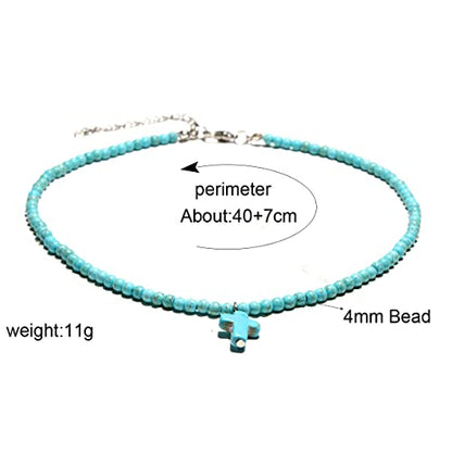 Small Dainty Cross Necklace Pendant Bohemian Turquoise Seed Bead Beaded Necklace Choker for Women Men Faith Jewelry Gift - color: 01 Orange