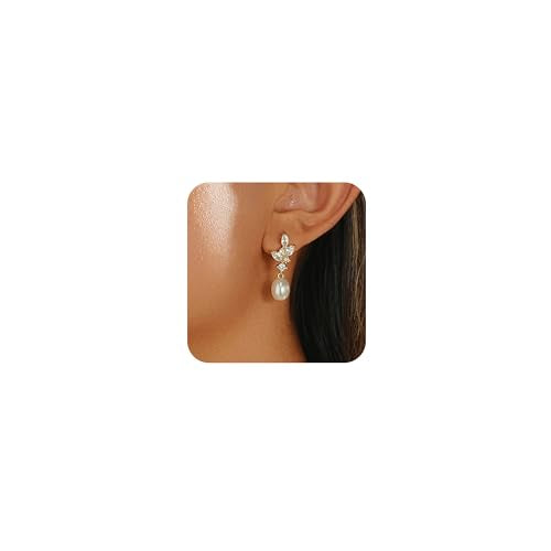 Gold Earrings for Women Trendy, Dainty Dangle Earrings 14K Gold Plated Drop Earrings Cute Wedding Earrings Fashion Prom Bridal Jewelry Gifts - color: Gold-A7