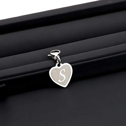 FAADBUK Initial Letter A-Z Alphabet Heart Charms for Jewelry Bracelet Keychain Necklace Initial Stainless steel Clasp Clip on Charm - color: intial S