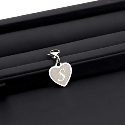 FAADBUK Initial Letter A-Z Alphabet Heart Charms for Jewelry Bracelet Keychain Necklace Initial Stainless steel Clasp Clip on Charm - color: intial S