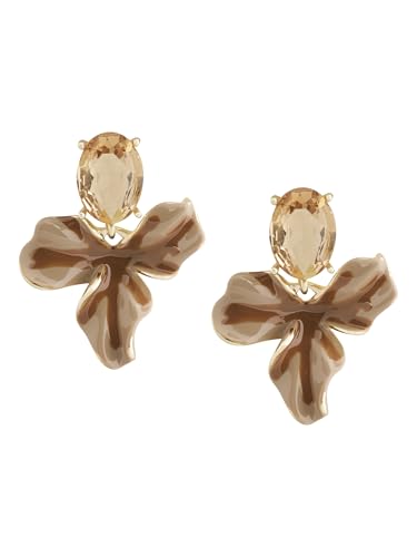 Statement Earthy Flower Dangle Earrings for Women, Elegant Floral Jewelry - color: Brown