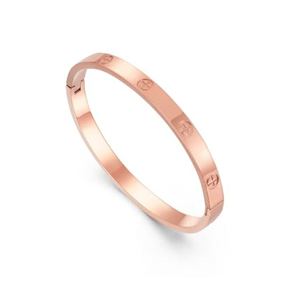 Friendship Love Bracelet for Women, 18K Gold Plated Titanium Steel Cuff - color: Rose Gold, size: Cross 6.5''