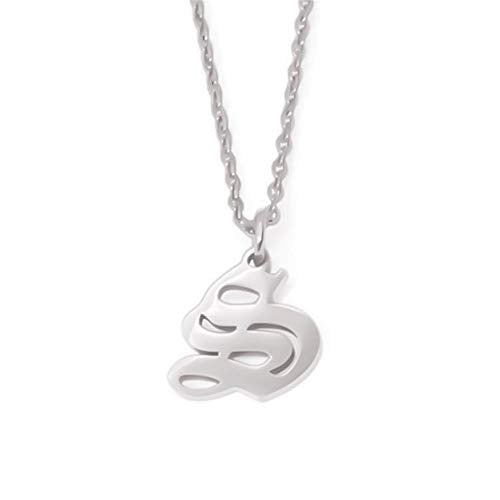Old English Initial Alphabet Letter Necklace - style: S-Silver