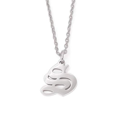 Old English Initial Alphabet Letter Necklace - style: S-Silver