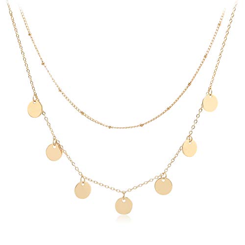 Aisansty Dainty Layered Choker Necklaces Handmade Coin Tube Star Pearl Pendant Multilayer Adjustable Layering Chain Gold Plated Necklaces Set for Women - color: Gold, style: Gold Coin Charms