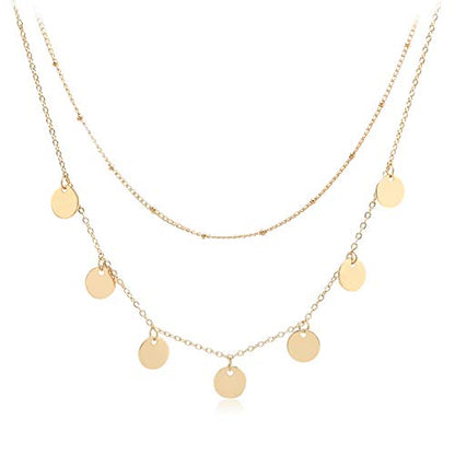 Aisansty Dainty Layered Choker Necklaces Handmade Coin Tube Star Pearl Pendant Multilayer Adjustable Layering Chain Gold Plated Necklaces Set for Women - color: Gold, style: Gold Coin Charms