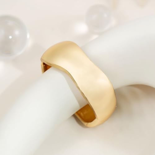 HZMAN Chunky Gold Cuff Bracelets for Women Thick Wide Bangle Bracelet Hammered Open Hinge Wrist Cuff Bracelet Jewelry Gift - color: 02.Irregular Gold