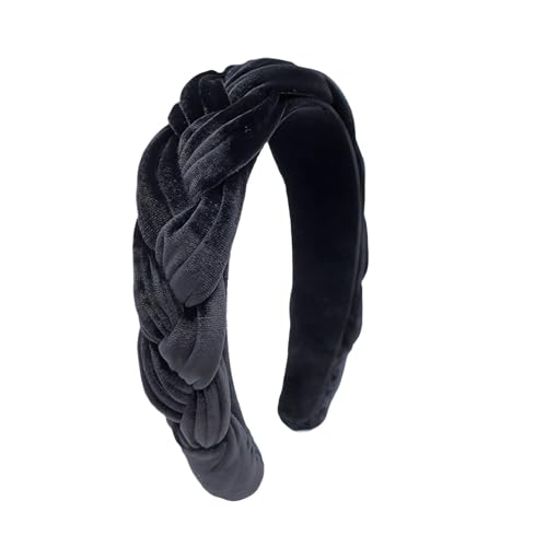 Black Headbands for Women, Braided Headband Velvet Padded Hair bands, Cute Hair Accessories for Women - color: Black