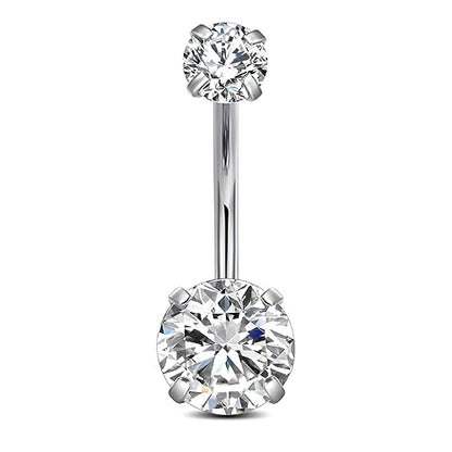 FECTAS 14g Belly Button Rings Surgical Steel CZ Petite Navel Ring for Women Body Piercing Jewelry Petite select Barbell Len 6mm 8mm 10mm 12mm 14mm Silver - style: silver-1pcs-12mm bar