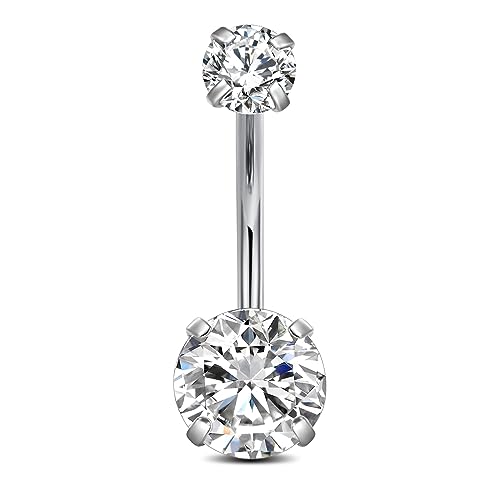 FECTAS 14g Belly Button Rings Surgical Steel CZ Petite Navel Ring for Women Body Piercing Jewelry Petite select Barbell Len 6mm 8mm 10mm 12mm 14mm Silver - style: silver-1pcs-12mm bar