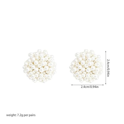 Pearl Bead Cluster Stud Earrings for Women Minimalist White Round Faux Pearls Earrings Bridal Party Jewelry
