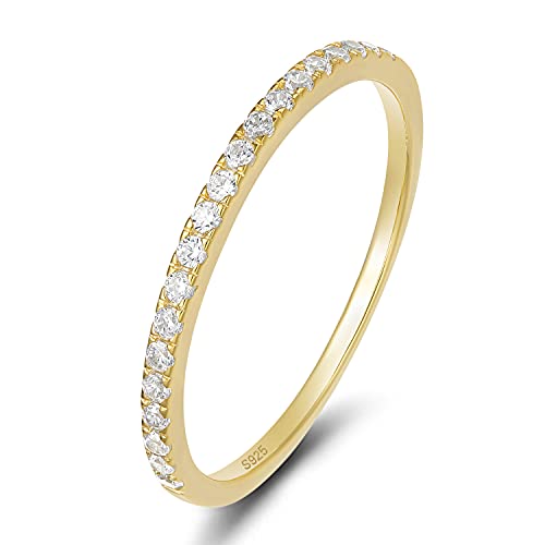 EAMTI 2mm 925 Sterling Silver Wedding Band Half Eternity Stackable Engagement Ring Size 3-13 - color: gold