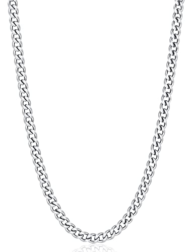 Fiusem 3.5mm Cuban Link Chains for Men, Silver Tone/Black/14K Gold Plated Stainless Steel Necklace Chain, Mens Necklace 16, 18, 20, 22, 24, 26, 28 Inch - size: 22 inches, style: a.5mm width-steel