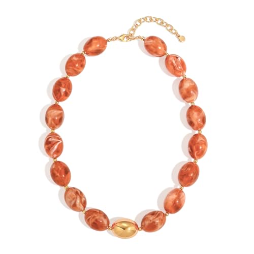 Chunky Beaded Necklaces for Women Statement Necklace | Bold Chunky Choker, Large Resin Beads, Adjustable Necklace, Boho Trendy Summer Beach Holiday Jewelry - color: Orange