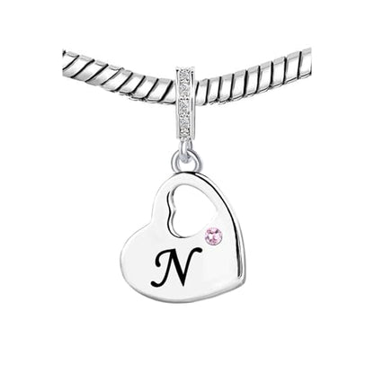 KunBead Initial A-Z Letter Pink Heart Alphabet Birthday Dangle Love Charms Compatible with Pandora Charm Bracelet for Auntie Friend Sister Mom Daughter Nana Granddaughter Wife - style: Letter N