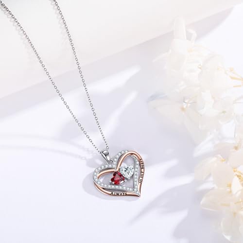 Heart Birthstone Necklace for Women 14K Rose Gold/White Gold Filled Overlapping Double Hearts Pendant Anniversary Valentine's Day Birthday Mother's Day Christmas Gifts for Wife Mom Daughter Her - color: 01-04-Jan-Apr Birthstone-A, style: Double-Layered Lo