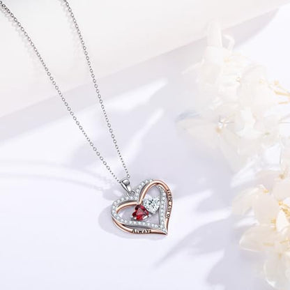 Heart Birthstone Necklace for Women 14K Rose Gold/White Gold Filled Overlapping Double Hearts Pendant Anniversary Valentine's Day Birthday Mother's Day Christmas Gifts for Wife Mom Daughter Her - color: 01-04-Jan-Apr Birthstone-A, style: Double-Layered Lo