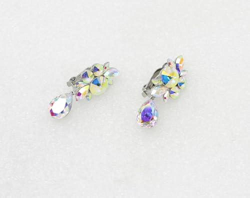 Faship Statement Dangling Floral Clip On Earrings For Women - color: AB