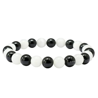 Amazing Gemstone Black Tourmaline Selenite Crystal Bracelet for Women Men's Gifts - Protection Healing Crystal Bracelet - 8mm Gemstone Beaded Stretchable Bracelet Pulseras Para Hombres Mujer Stocking Stuffers Mothers Day Gift - color: Black Tourmaline Sel