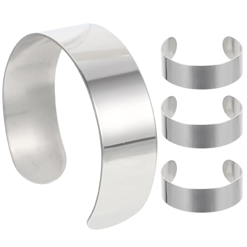 Tofficu 8pcs Stainless Steel Bracelet Blanks, Corsage Wristlet Band 2.48X2.36 Inch Adjustable Cuff Bracelet Inner Core for DIY Jewelry Making Custom Engraving and Leather Craft Supplies