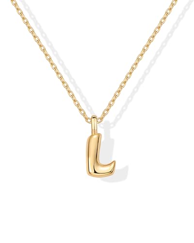 PAVOI 14K Gold Plated Dainty Chunky Bubble Initial Letter Pendant Necklace for Women | Alphabet Letter Necklace - style: - L