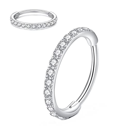 CZ Hinged Segment Nose Rings Hoop 316L Surgical Steel Cubic Zirconia Conch Daith Helix Tragus Body Piercing Jewelry Lip Rings Cartilage Earrings 20G 18G 16G Stainless Steel Septum Clicker Ring - color: Silver, size: 20 Gauge 7mm