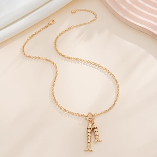 Fish Necklace for Women Gold Plated Fish Pendant Adjustable Necklace Bohemian Beach Jewelry - style: Two fish