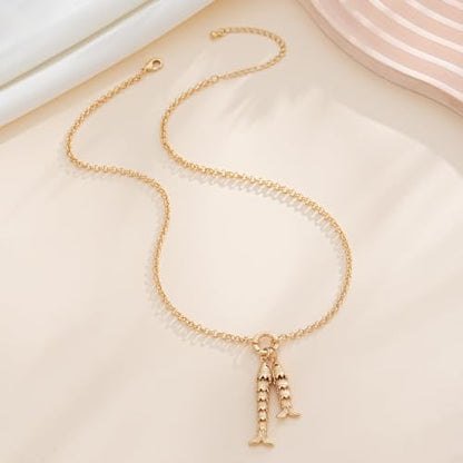 Fish Necklace for Women Gold Plated Fish Pendant Adjustable Necklace Bohemian Beach Jewelry - style: Two fish