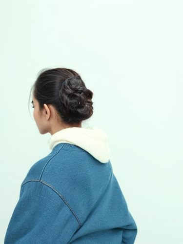 Curly Wavy Messy Bun Hair piece Easy Updo Extensions Claw Clips for Women Girls Dark Brown, Natural Fake Wig Tie Headpiece Chestnut Chocolate - color: Dark Brown