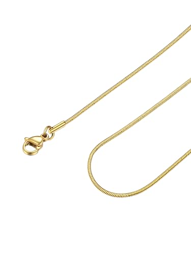 FOCALOOK Snake Chain Necklace, 1/1.2/1.5/2mm 14K Gold Plated Womens Chains | Hypoallergenic Stainless Steel Chain, Non Tarnish Rose Gold/Silver/Black Plated Finish, 14-30" Length for Everyday Layering - color: 1.2mm-14K Gold Plated, size: 14 Inches